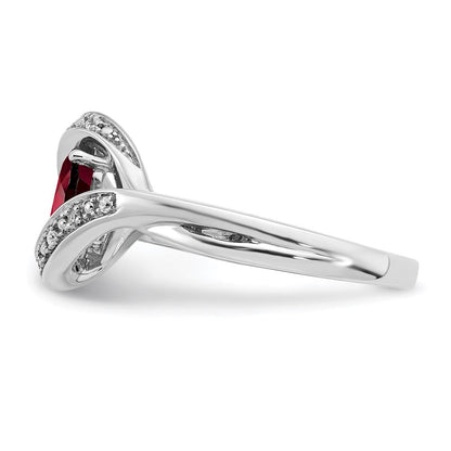 14K Weißgold Ring mit ovalem Granat und echten Diamanten