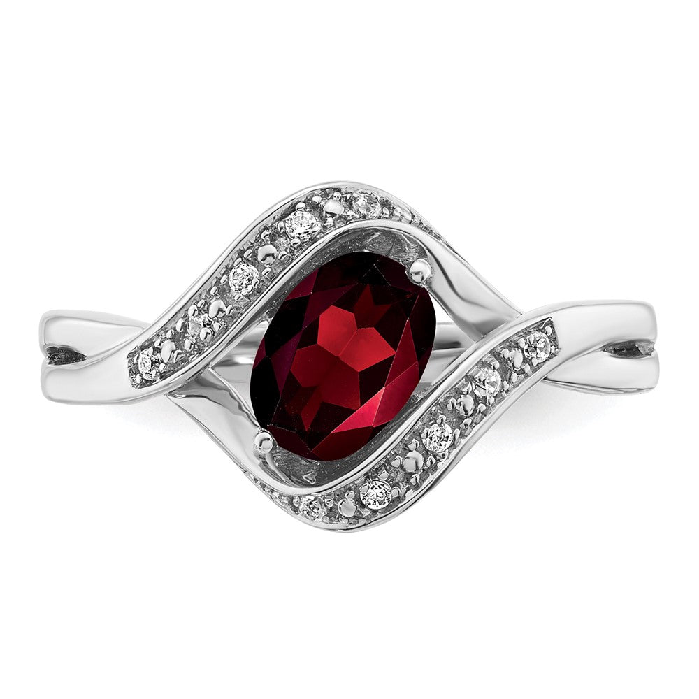 14K Weißgold Ring mit ovalem Granat und echten Diamanten