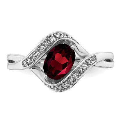 14K Weißgold Ring mit ovalem Granat und echten Diamanten
