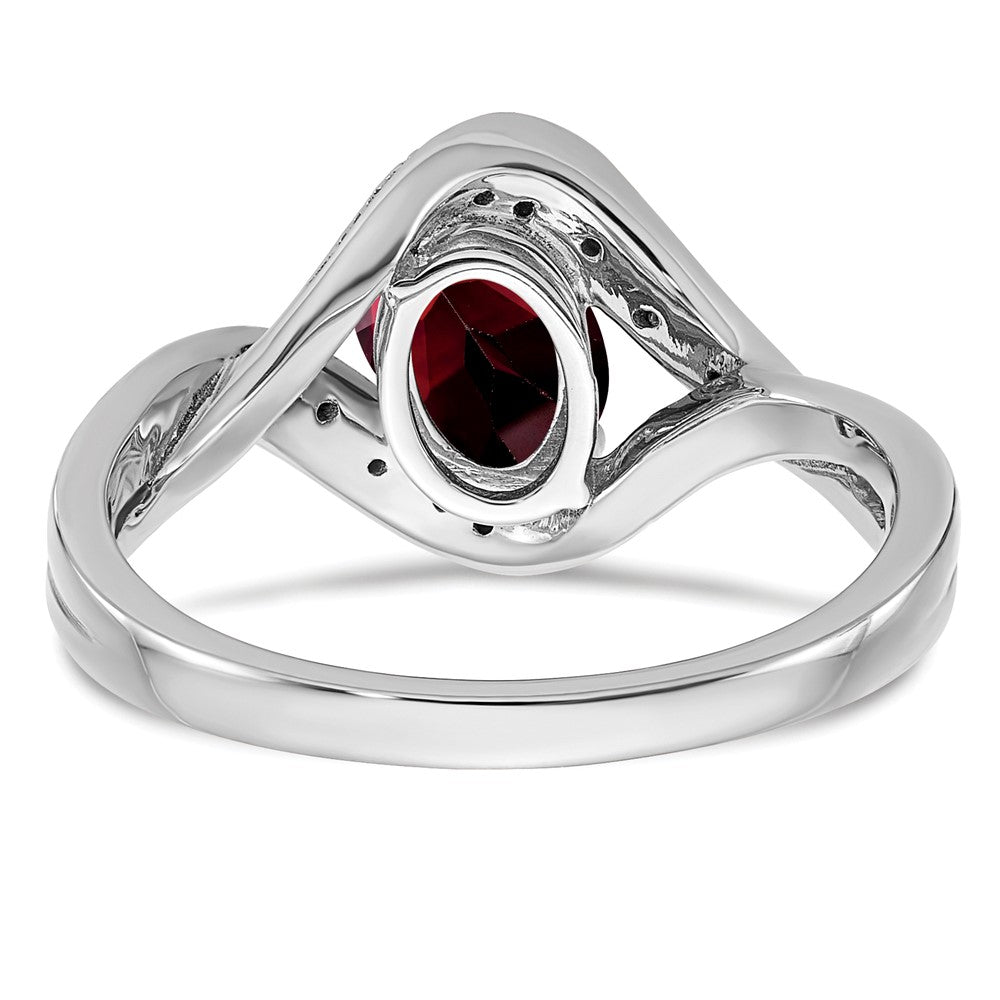 14K Weißgold Ring mit ovalem Granat und echten Diamanten