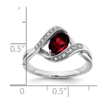 14K Weißgold Ring mit ovalem Granat und echten Diamanten