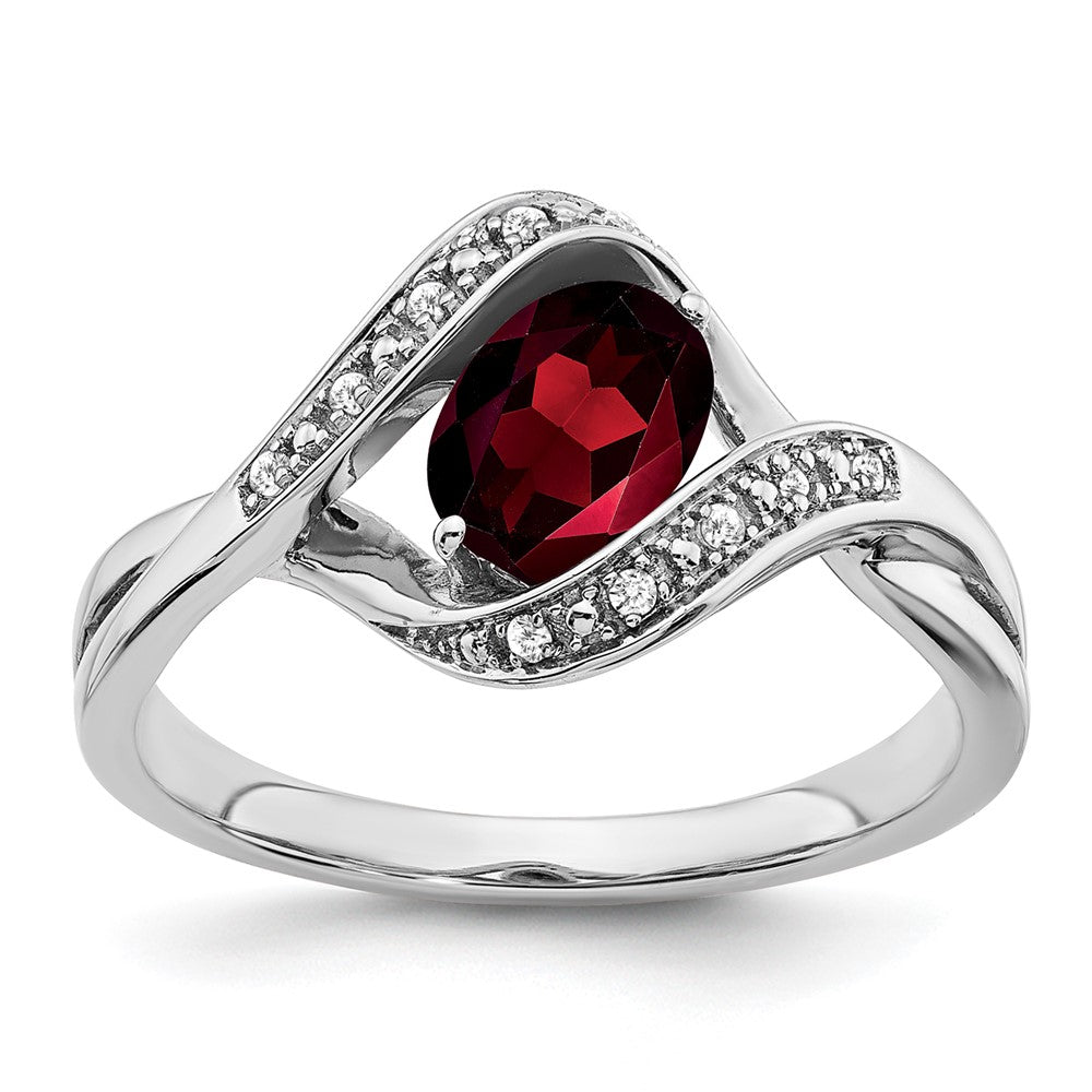 14K Weißgold Ring mit ovalem Granat und echten Diamanten