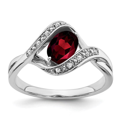 14K Weißgold Ring mit ovalem Granat und echten Diamanten
