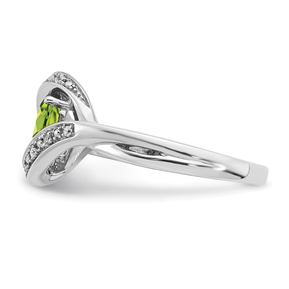 14K Weißgold Ring mit ovalem Peridot und echten Diamanten