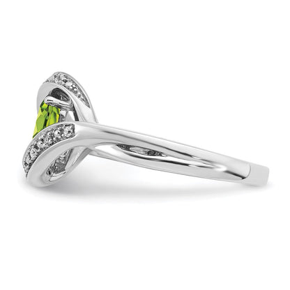 14K Weißgold Ring mit ovalem Peridot und echten Diamanten