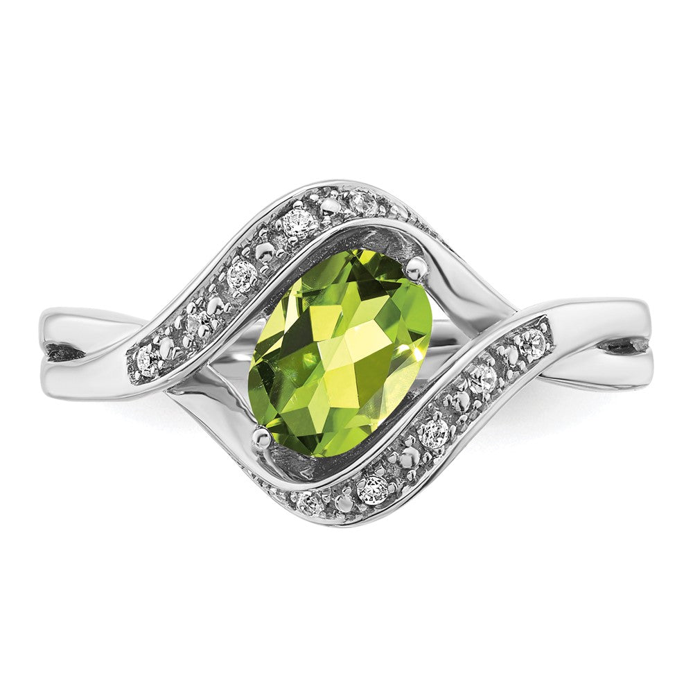 14K Weißgold Ring mit ovalem Peridot und echten Diamanten