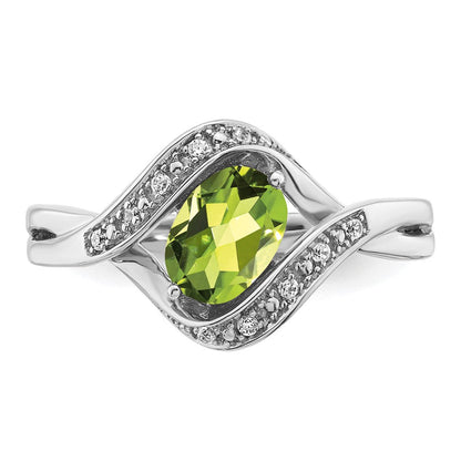 14K Weißgold Ring mit ovalem Peridot und echten Diamanten
