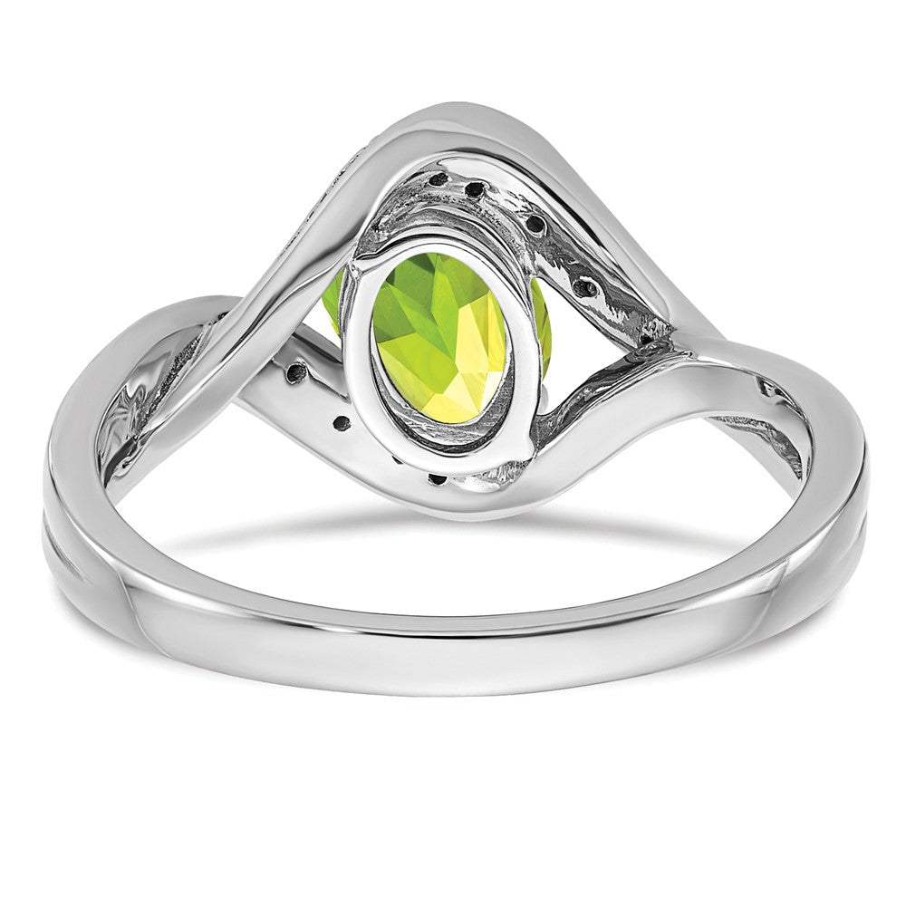 14K Weißgold Ring mit ovalem Peridot und echten Diamanten