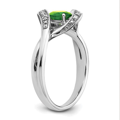14K Weißgold Ring mit ovalem Peridot und echten Diamanten