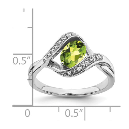 14K Weißgold Ring mit ovalem Peridot und echten Diamanten