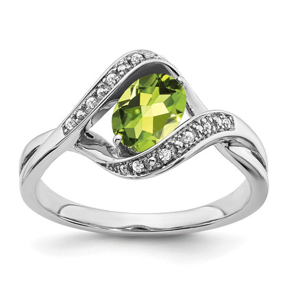 14K Weißgold Ring mit ovalem Peridot und echten Diamanten