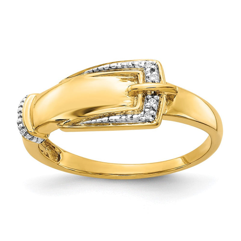 14K Gelbgold Ring in Schnallenoptik mit natürlichen Diamanten, rhodiniert