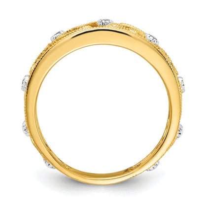 14K Gelbgold Ring mit Blumenranken-Design und natürlichen Diamanten