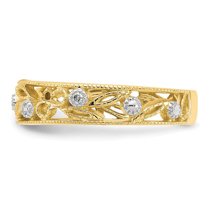 14K Gelbgold Ring mit Blumenranken-Design und natürlichen Diamanten