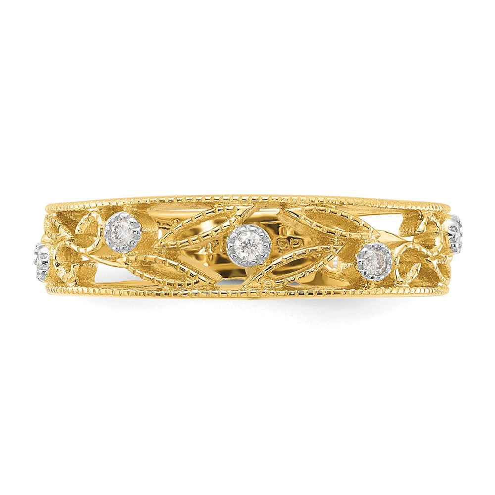 14K Gelbgold Ring mit Blumenranken-Design und natürlichen Diamanten