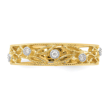 14K Gelbgold Ring mit Blumenranken-Design und natürlichen Diamanten