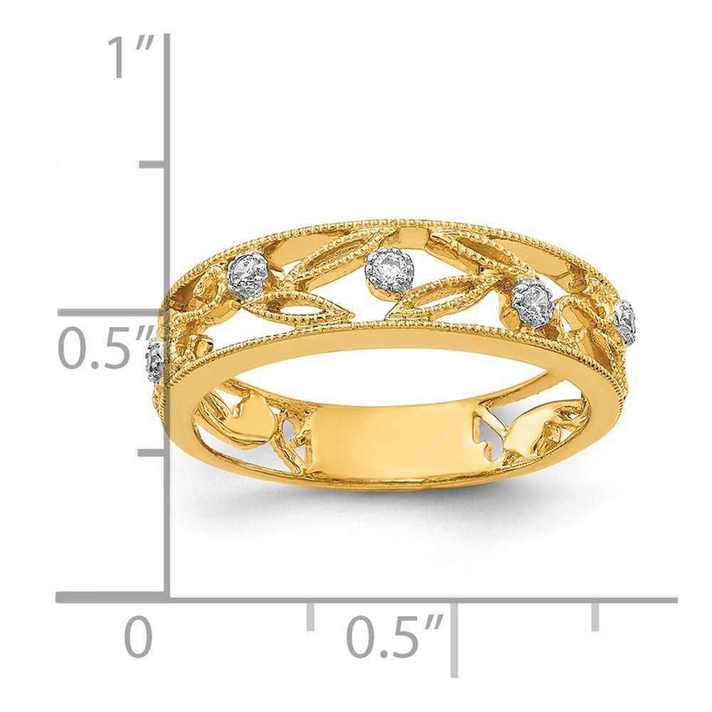 14K Gelbgold Ring mit Blumenranken-Design und natürlichen Diamanten