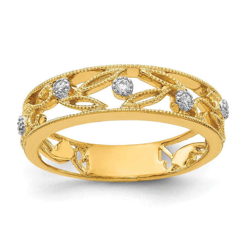 14K Gelbgold Ring mit Blumenranken-Design und natürlichen Diamanten