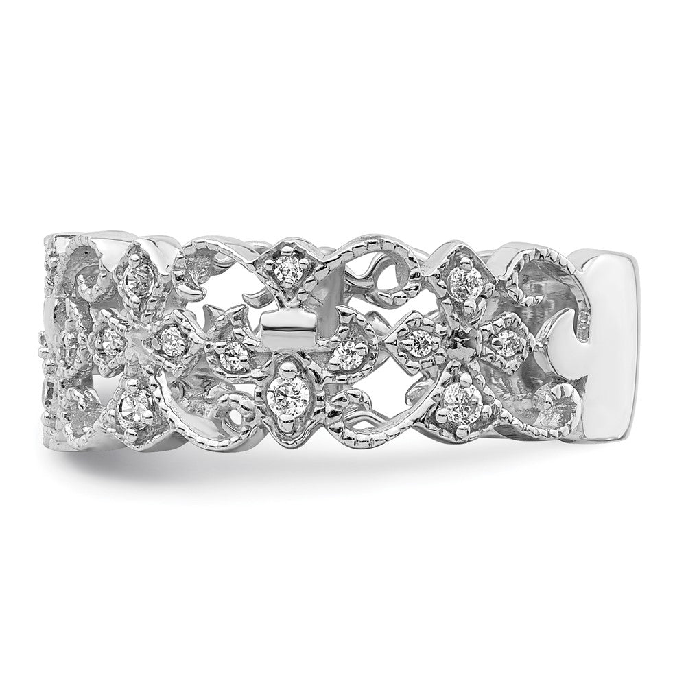 14K Weißgold Ring mit natürlichen Diamanten, Fleur-de-Lis-Design