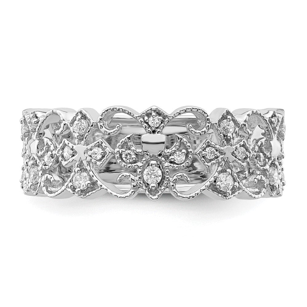 14K Weißgold Ring mit natürlichen Diamanten, Fleur-de-Lis-Design