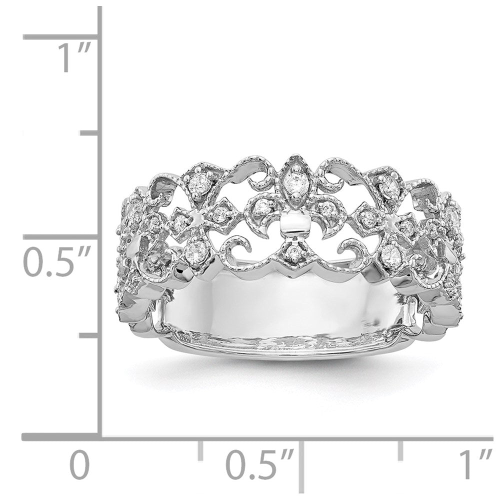 14K Weißgold Ring mit natürlichen Diamanten, Fleur-de-Lis-Design
