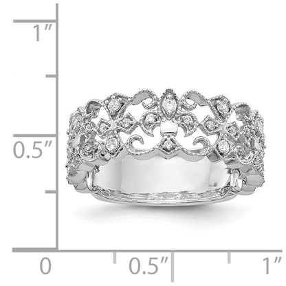 14K Weißgold Ring mit natürlichen Diamanten, Fleur-de-Lis-Design