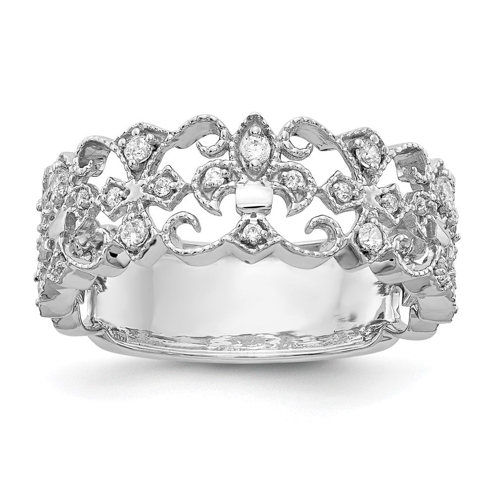14K Weißgold Ring mit natürlichen Diamanten, Fleur-de-Lis-Design