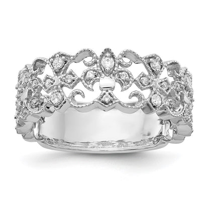 14K Weißgold Ring mit natürlichen Diamanten, Fleur-de-Lis-Design