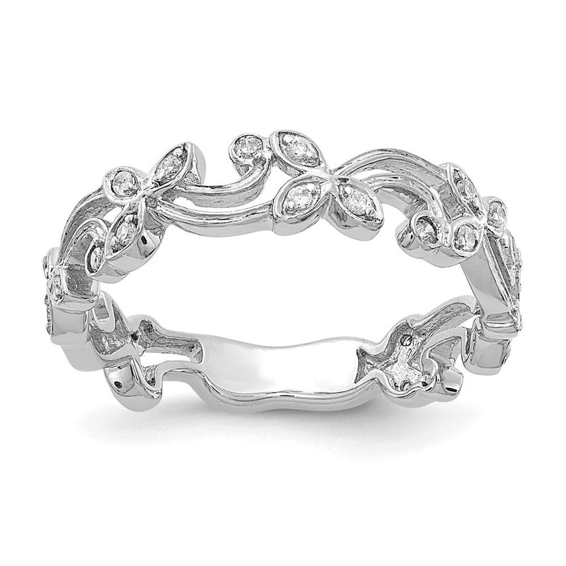 14K Weißgold Ring mit natürlichen Diamanten im Blumendesign