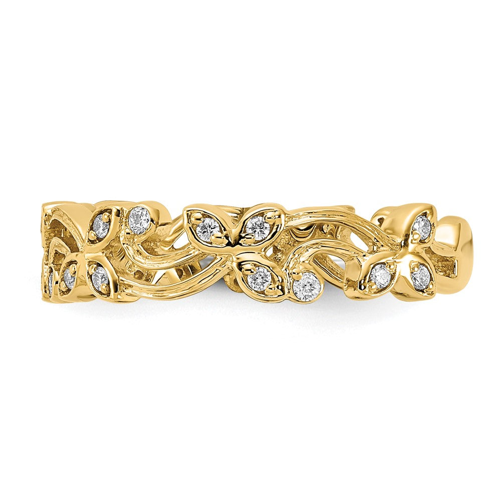 14K Gelbgold Blumen-Ring mit natürlichen Diamanten