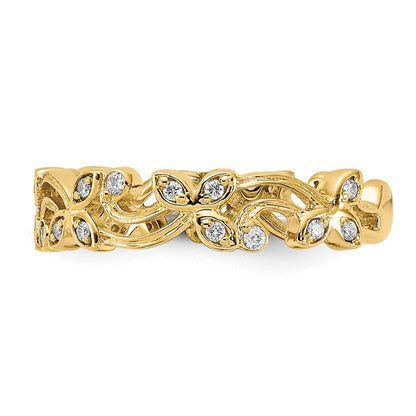 14K Gelbgold Blumen-Ring mit natürlichen Diamanten