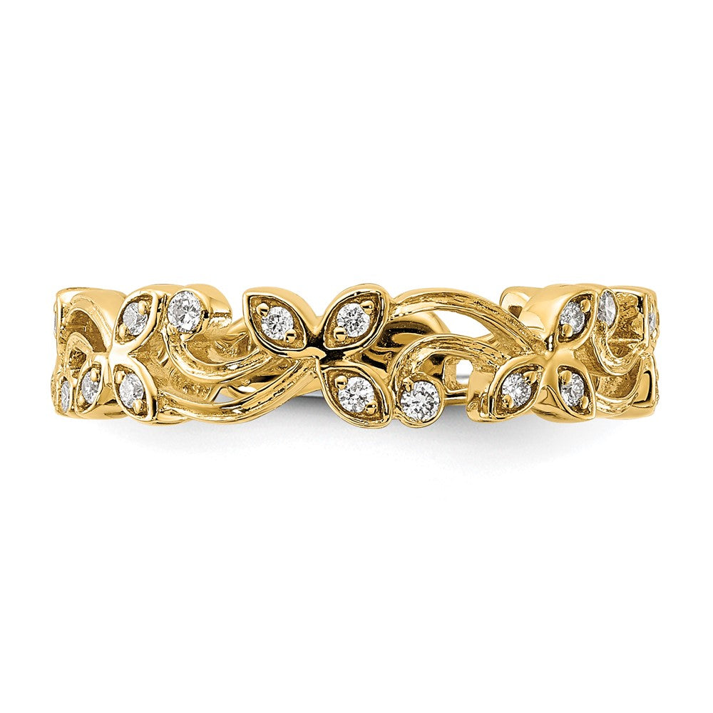 14K Gelbgold Blumen-Ring mit natürlichen Diamanten