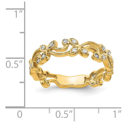 14K Gelbgold Blumen-Ring mit natürlichen Diamanten