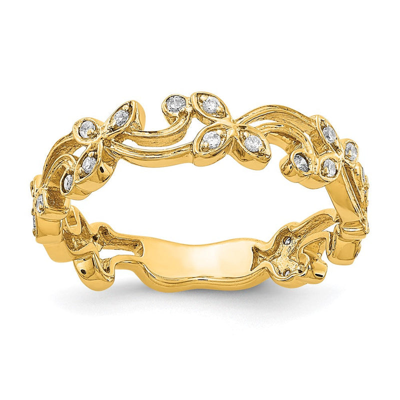 14K Gelbgold Blumen-Ring mit natürlichen Diamanten