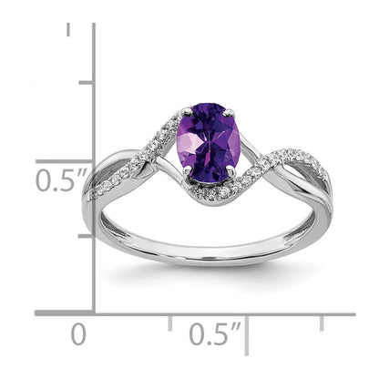 14K Weißgold Ring mit Amethyst im Ovalschliff und echten Diamanten, gedreht