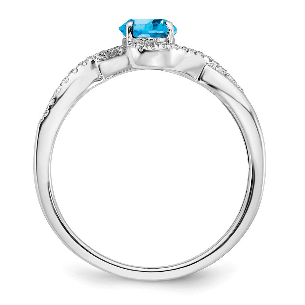 14K Weißgold Ring mit ovalem Blautopas und echten Diamanten in Twist-Design