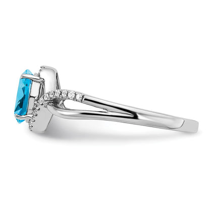 14K Weißgold Ring mit ovalem Blautopas und echten Diamanten in Twist-Design