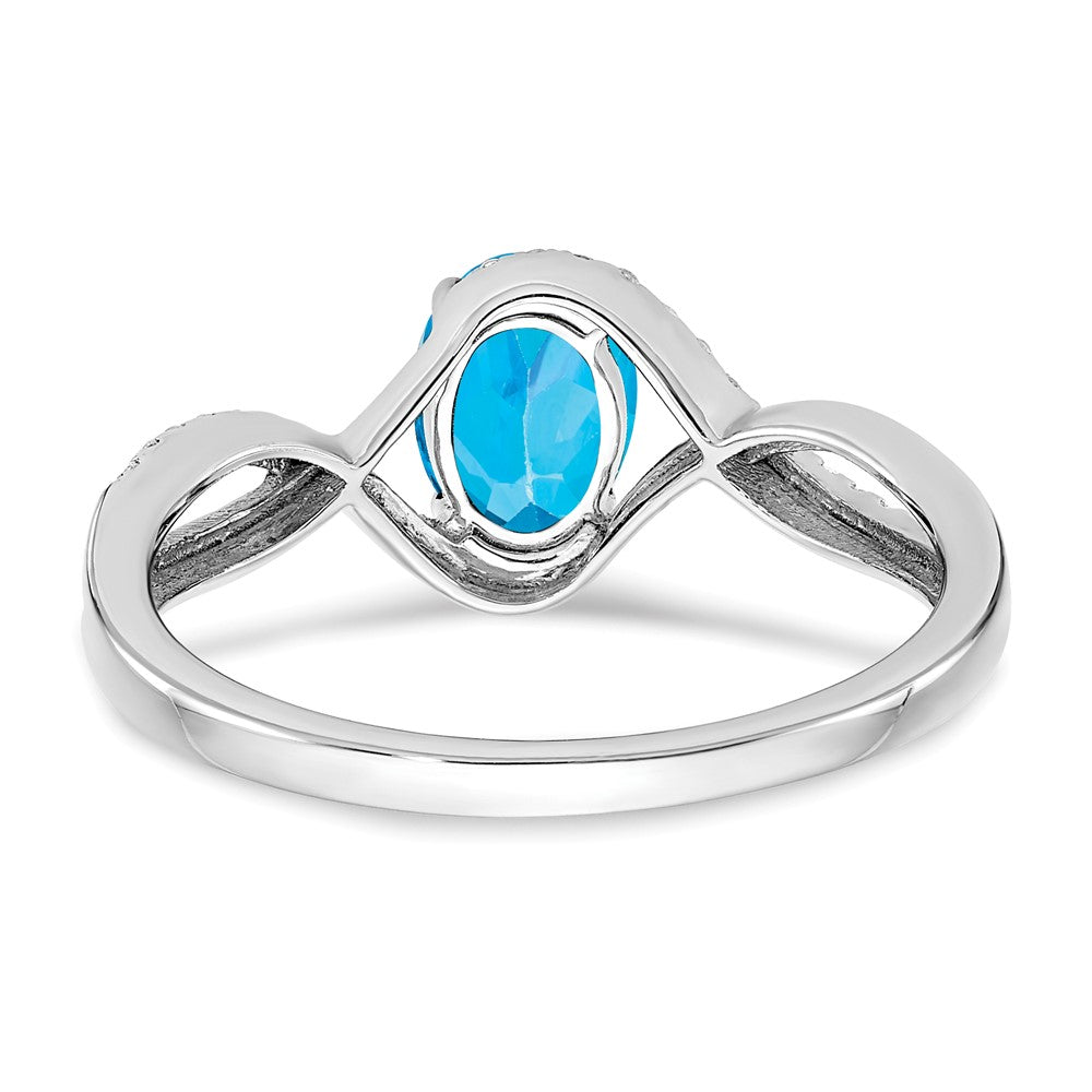 14K Weißgold Ring mit ovalem Blautopas und echten Diamanten in Twist-Design