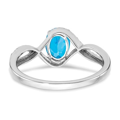 14K Weißgold Ring mit ovalem Blautopas und echten Diamanten in Twist-Design