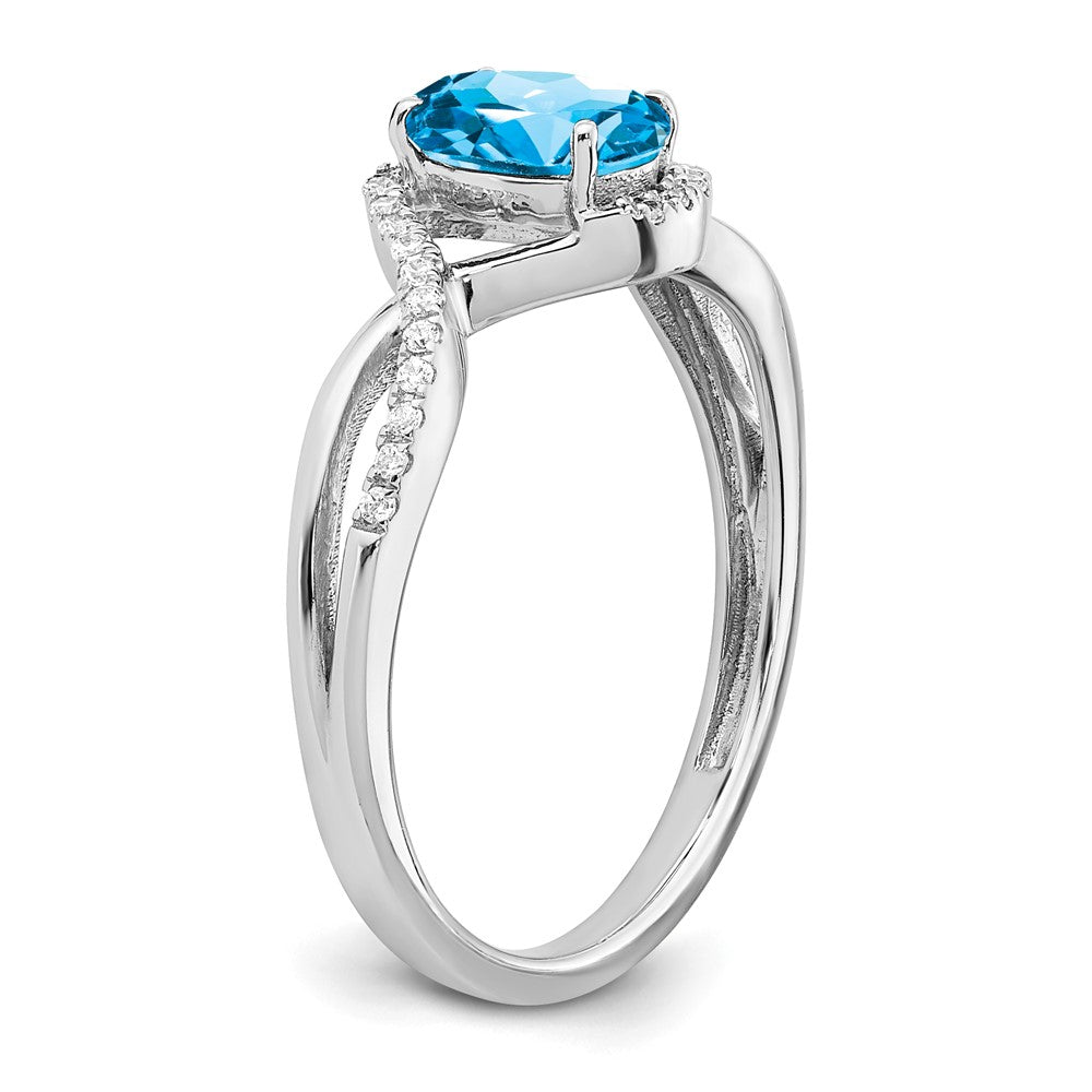 14K Weißgold Ring mit ovalem Blautopas und echten Diamanten in Twist-Design