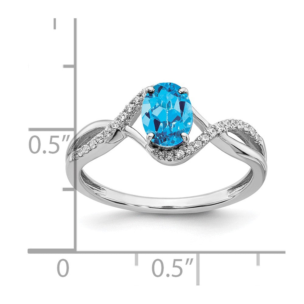 14K Weißgold Ring mit ovalem Blautopas und echten Diamanten in Twist-Design