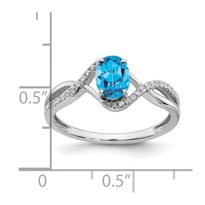 14K Weißgold Ring mit ovalem Blautopas und echten Diamanten in Twist-Design