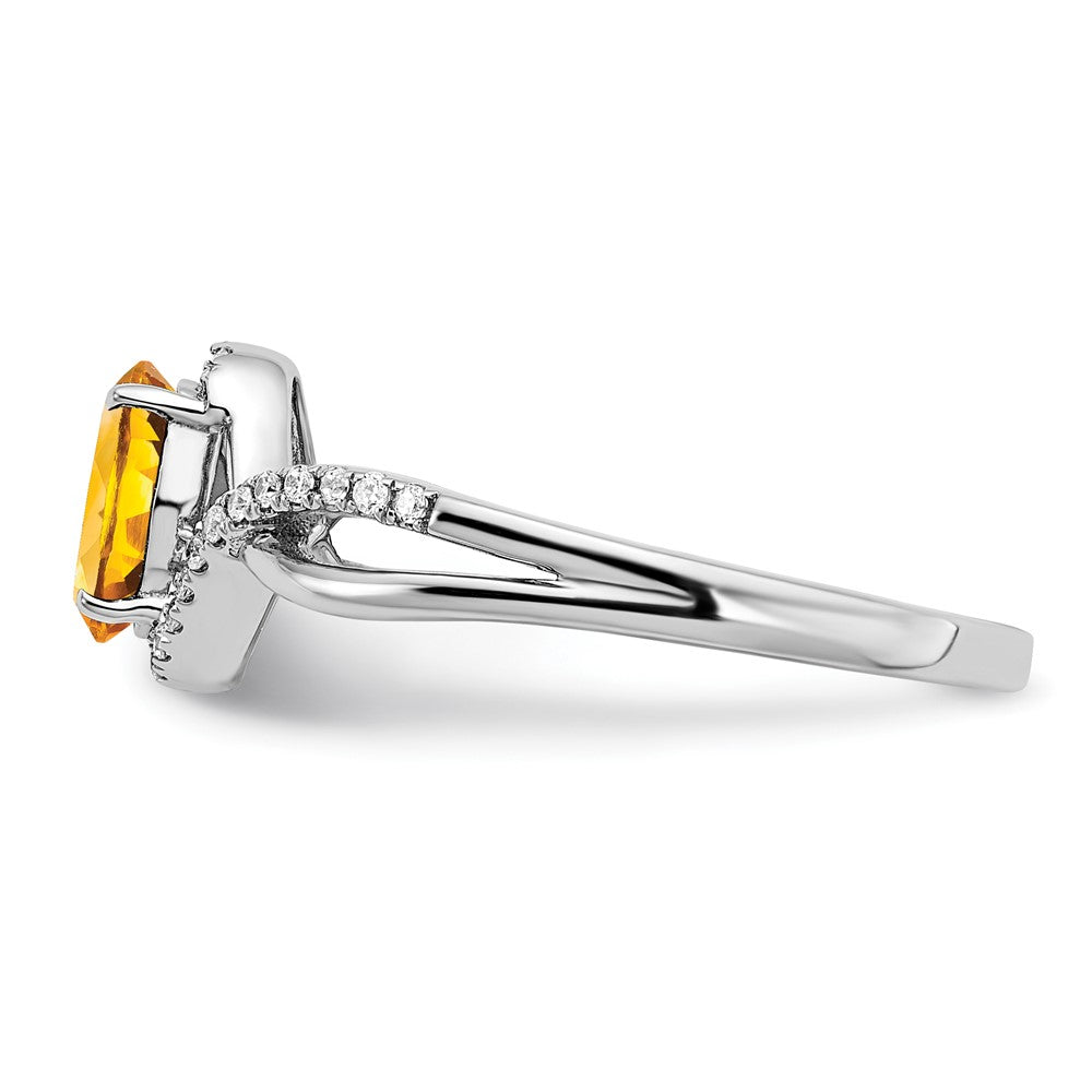 14K Weißgold Ring mit ovalem Citrin und echten Diamanten, gedreht