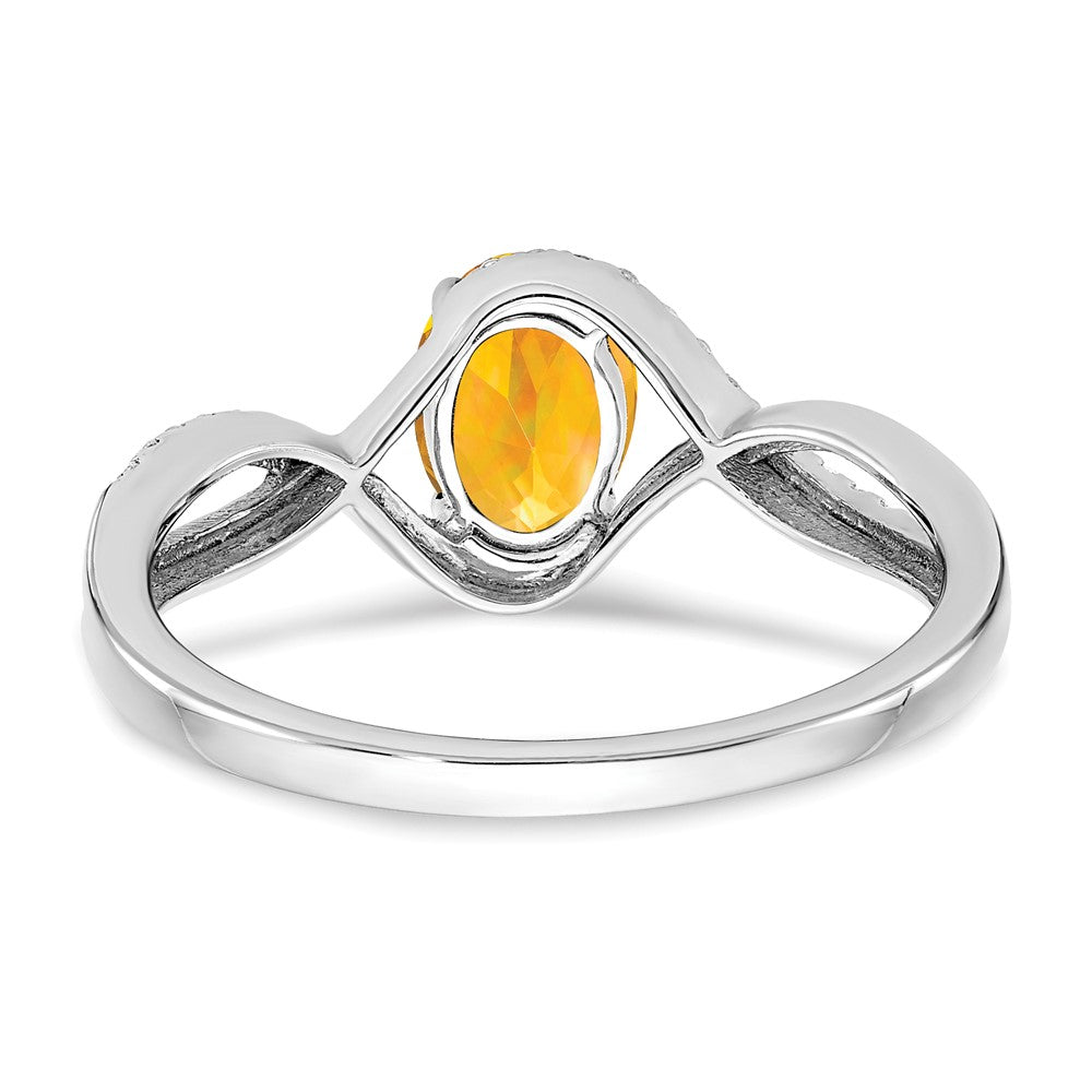 14K Weißgold Ring mit ovalem Citrin und echten Diamanten, gedreht