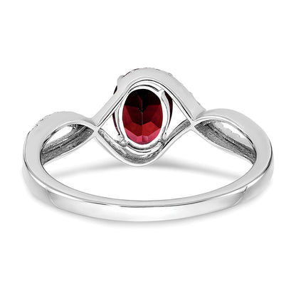 14K Weißgold Ring mit ovalem Granat und echten Diamanten, gedreht