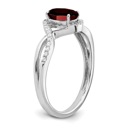 14K Weißgold Ring mit ovalem Granat und echten Diamanten, gedreht