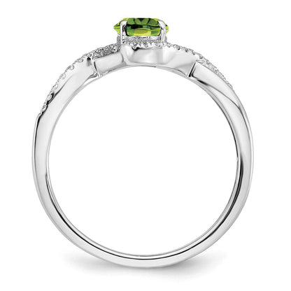 14K Weißgold Ring mit ovalem Peridot und echten Diamanten in Twist-Optik