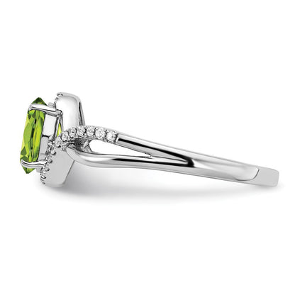14K Weißgold Ring mit ovalem Peridot und echten Diamanten in Twist-Optik