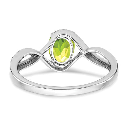 14K Weißgold Ring mit ovalem Peridot und echten Diamanten in Twist-Optik