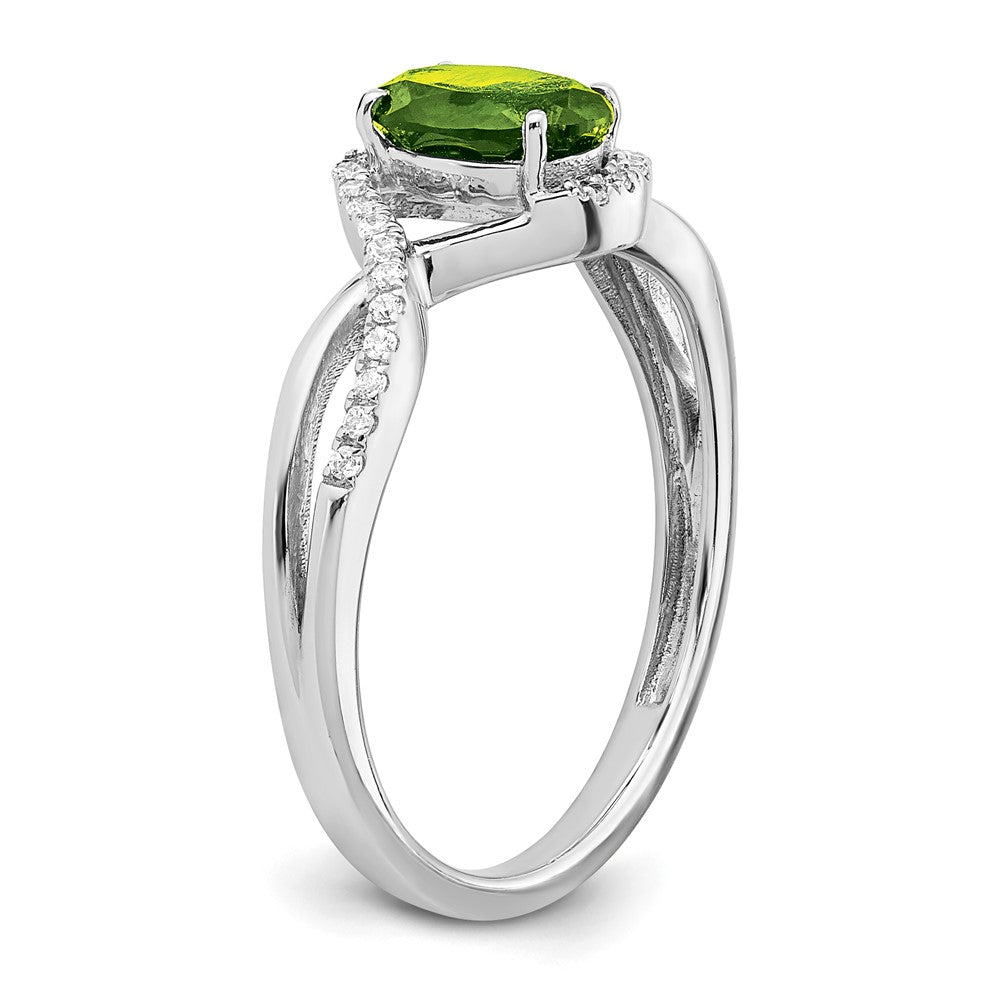 14K Weißgold Ring mit ovalem Peridot und echten Diamanten in Twist-Optik